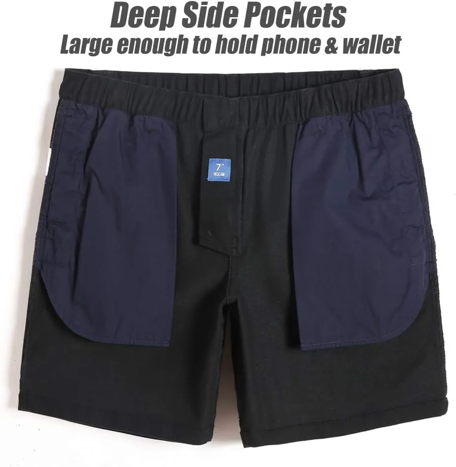 maamgic Men's Classic-fit 7" Cotton Casual Shorts Elastic Waistband with Multi-Pocket Daily Wear Walking Summer Outfit