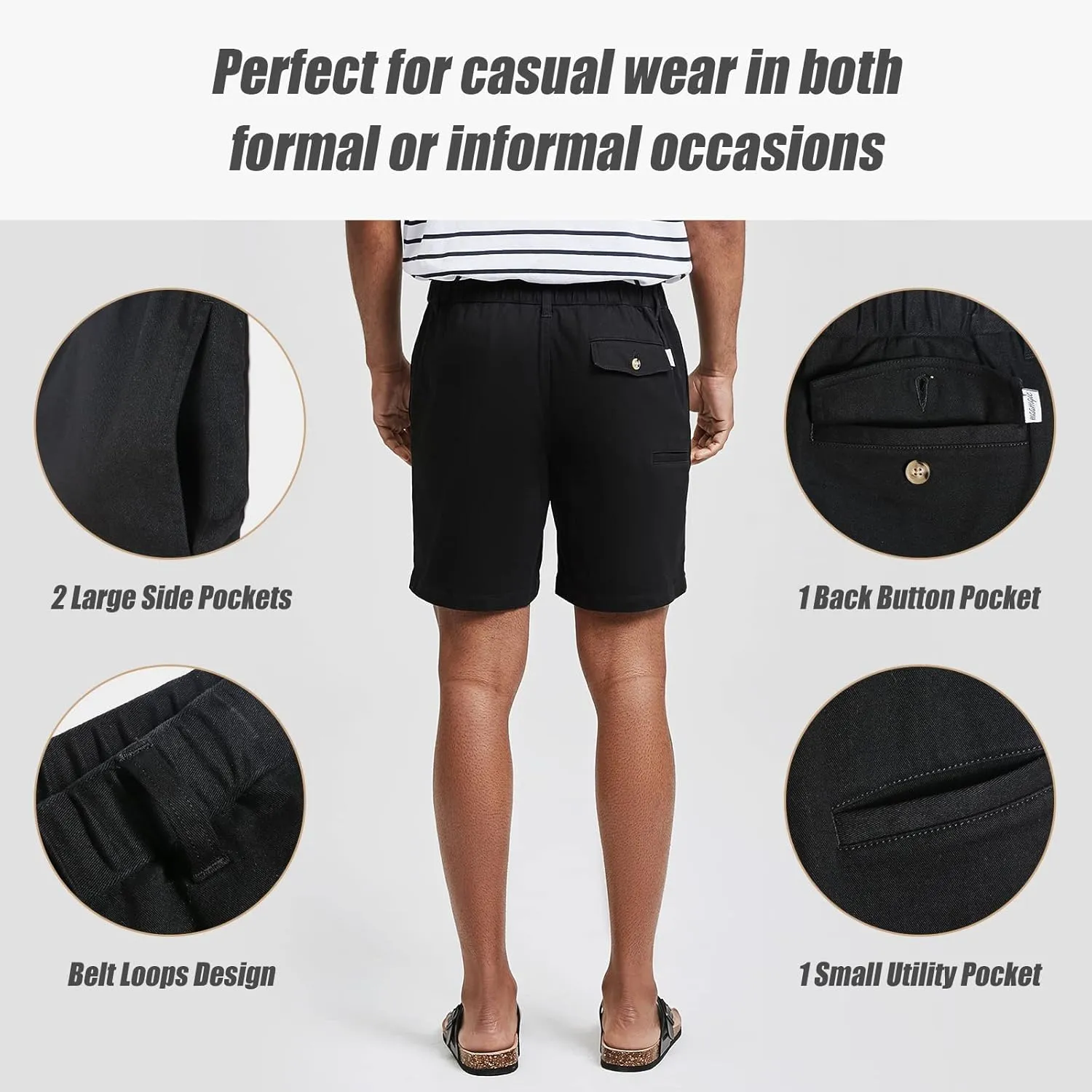 maamgic Men's Classic-fit 7" Cotton Casual Shorts Elastic Waistband with Multi-Pocket Daily Wear Walking Summer Outfit