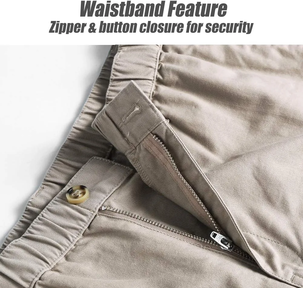 maamgic Men's Classic-fit 7" Cotton Casual Shorts Elastic Waistband with Multi-Pocket Daily Wear Walking Summer Outfit