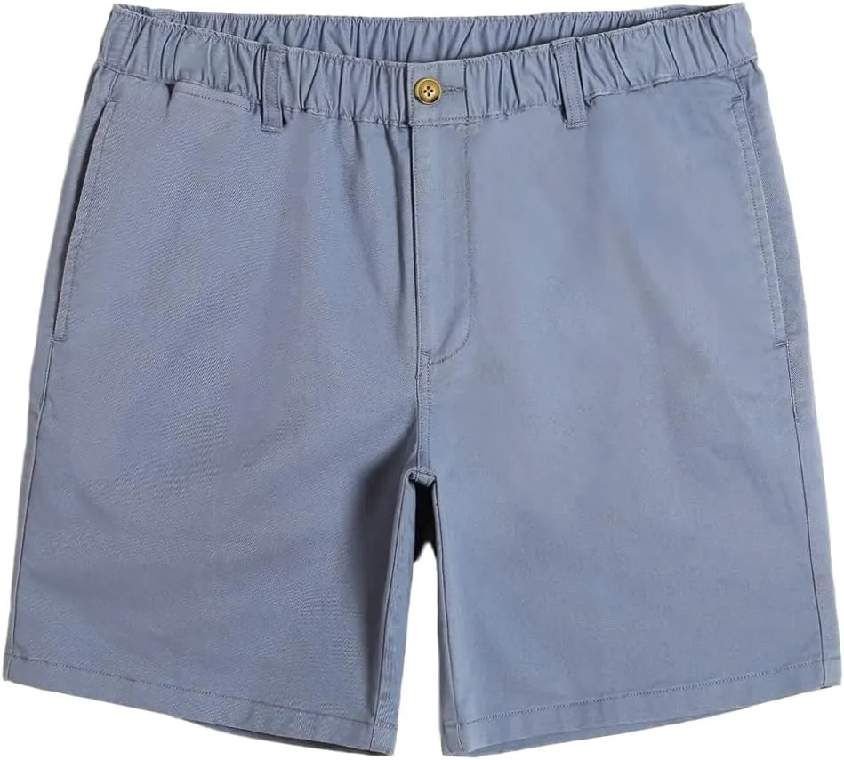 maamgic Men's Classic-fit 7" Cotton Casual Shorts Elastic Waistband with Multi-Pocket Daily Wear Walking Summer Outfit