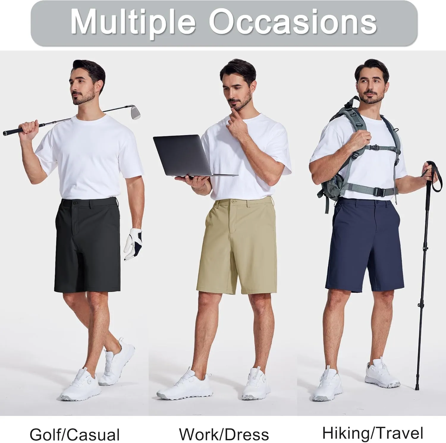 MAGCOMSEN Men's Golf Shorts 9 Inch Inseam Quick Dry Casual Shorts Stretch Hiking Dress Work Shorts with 4 Pockets Flat Front