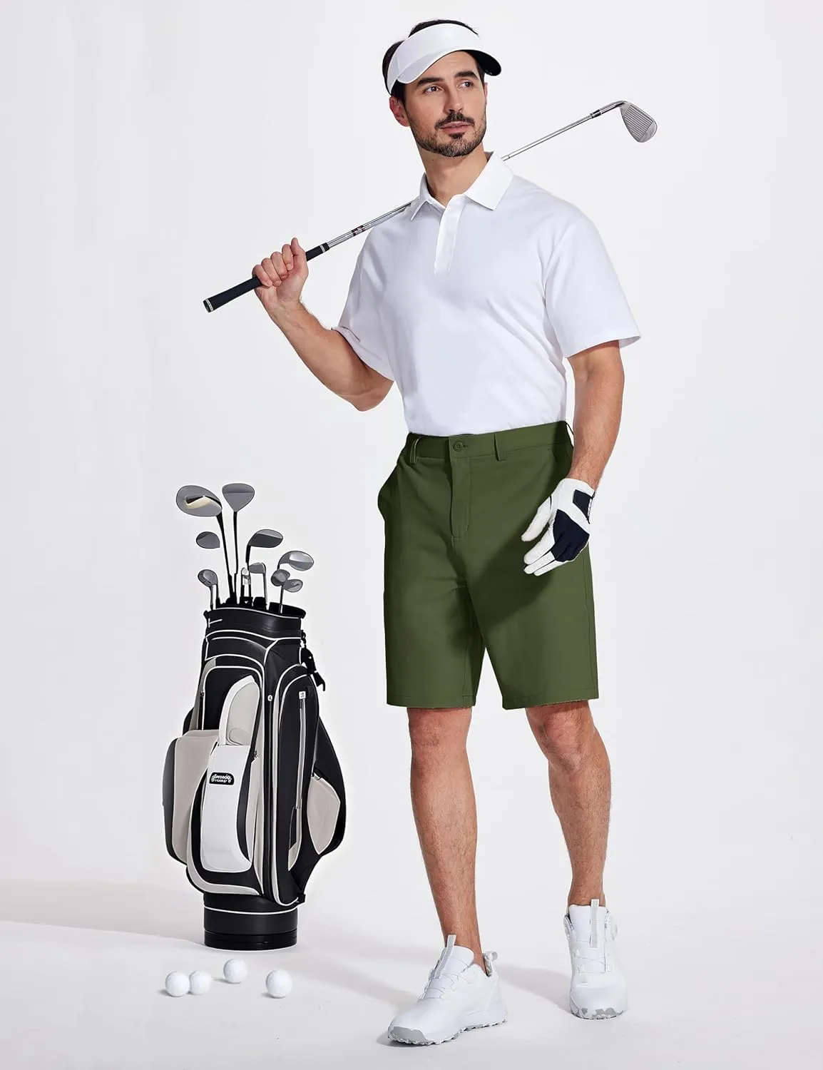 MAGCOMSEN Men's Golf Shorts 9 Inch Inseam Quick Dry Casual Shorts Stretch Hiking Dress Work Shorts with 4 Pockets Flat Front