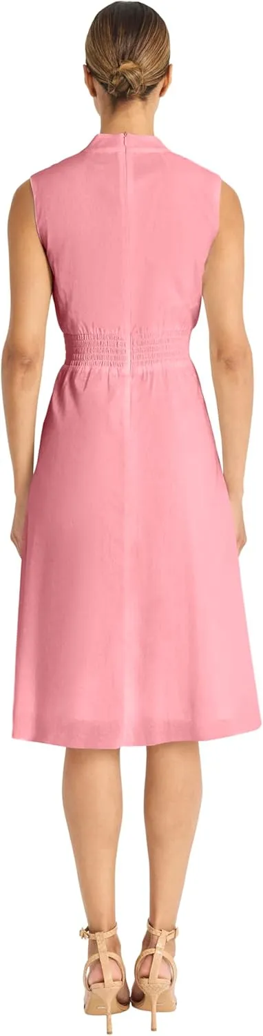 Maggy London Women's Semi Sheer Overlay Empire Waist Midi-Pleated V Neck Sleeveless-Wedding Guest Dress
