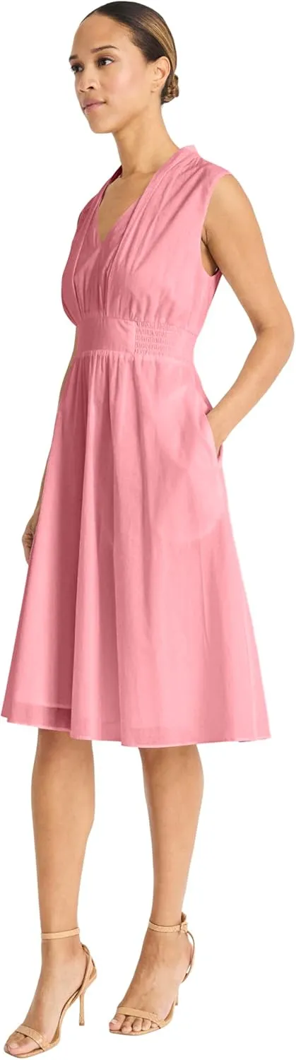 Maggy London Women's Semi Sheer Overlay Empire Waist Midi-Pleated V Neck Sleeveless-Wedding Guest Dress