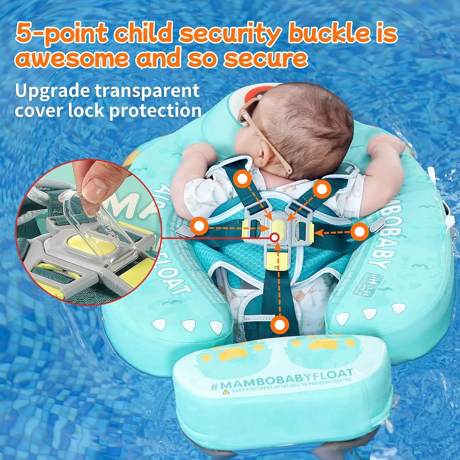 Mambobaby Float with Canopy & Portable Backpack Skin-friendly Baby Swim Float with Tail Waterproof Non-Inflatable Mambo Float Smart Swim Trainer Soft Solid Infant Pool Float 3-24 months Baby Swim Ring