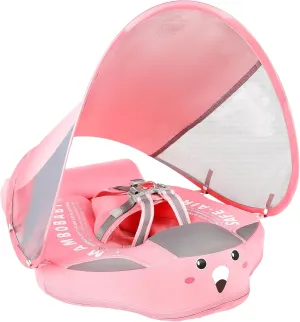 Mambobaby Non-Inflatable Baby Pool Float with Tail and Canopy UPF 50  Sun Protection No Flip Over Infant Swim Float Skin-Friendly Mambo Float Swim Trainer Solid Baby Swimming Ring Aged 3-24 Months