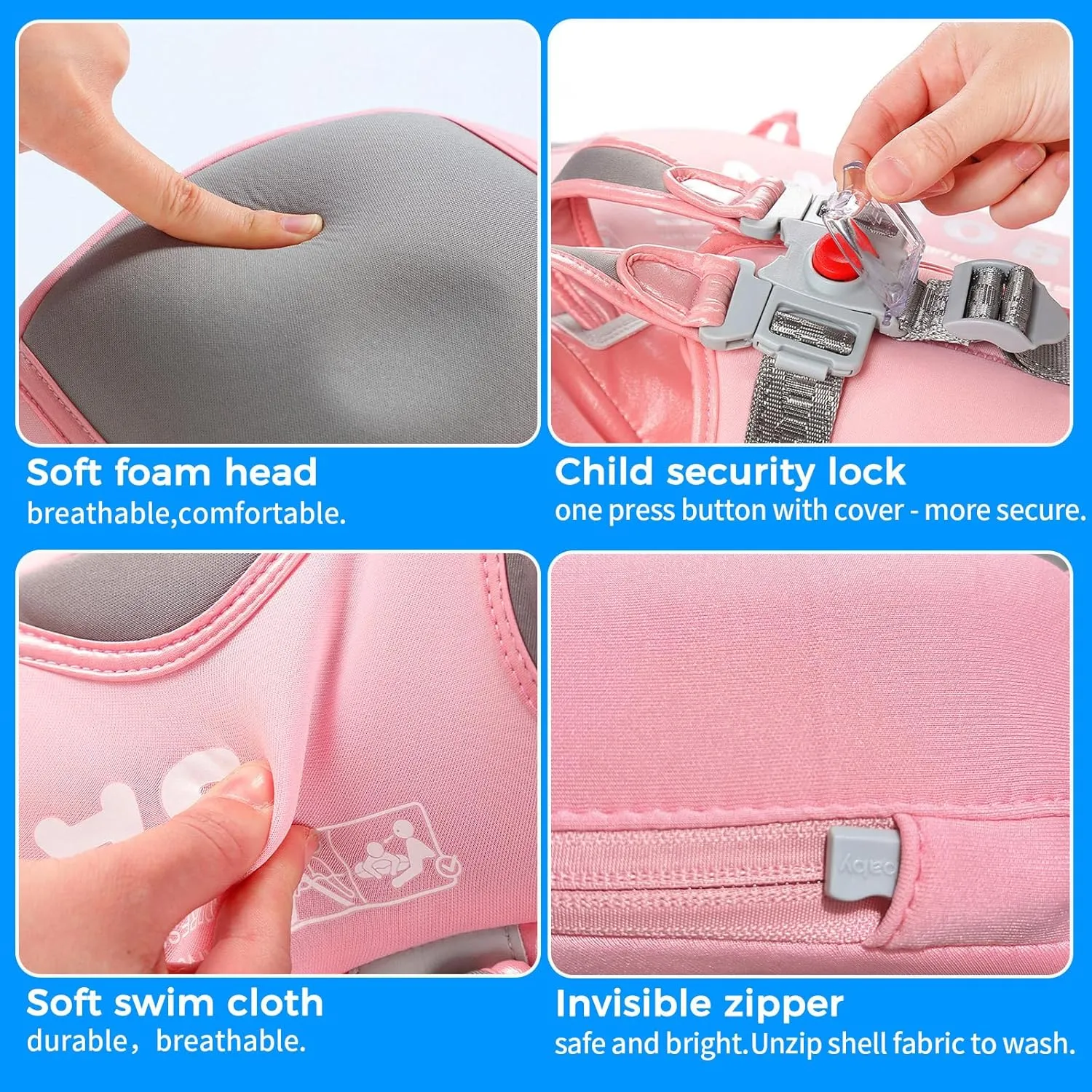 Mambobaby Non-Inflatable Baby Pool Float with Tail and Canopy UPF 50  Sun Protection No Flip Over Infant Swim Float Skin-Friendly Mambo Float Swim Trainer Solid Baby Swimming Ring Aged 3-24 Months