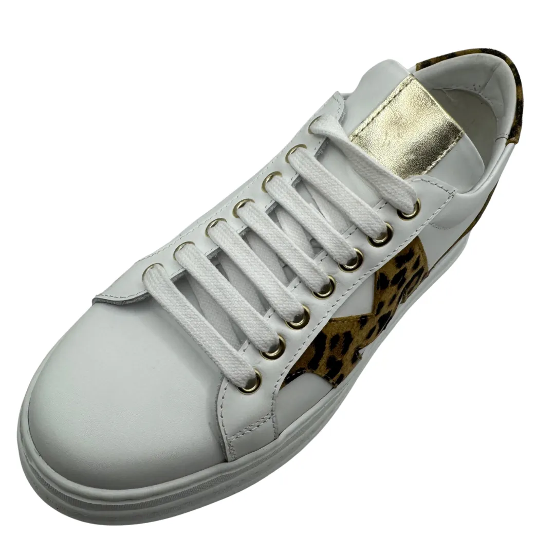 Marco Moreo White Platform Leather Trainers with Leopard Print Detail