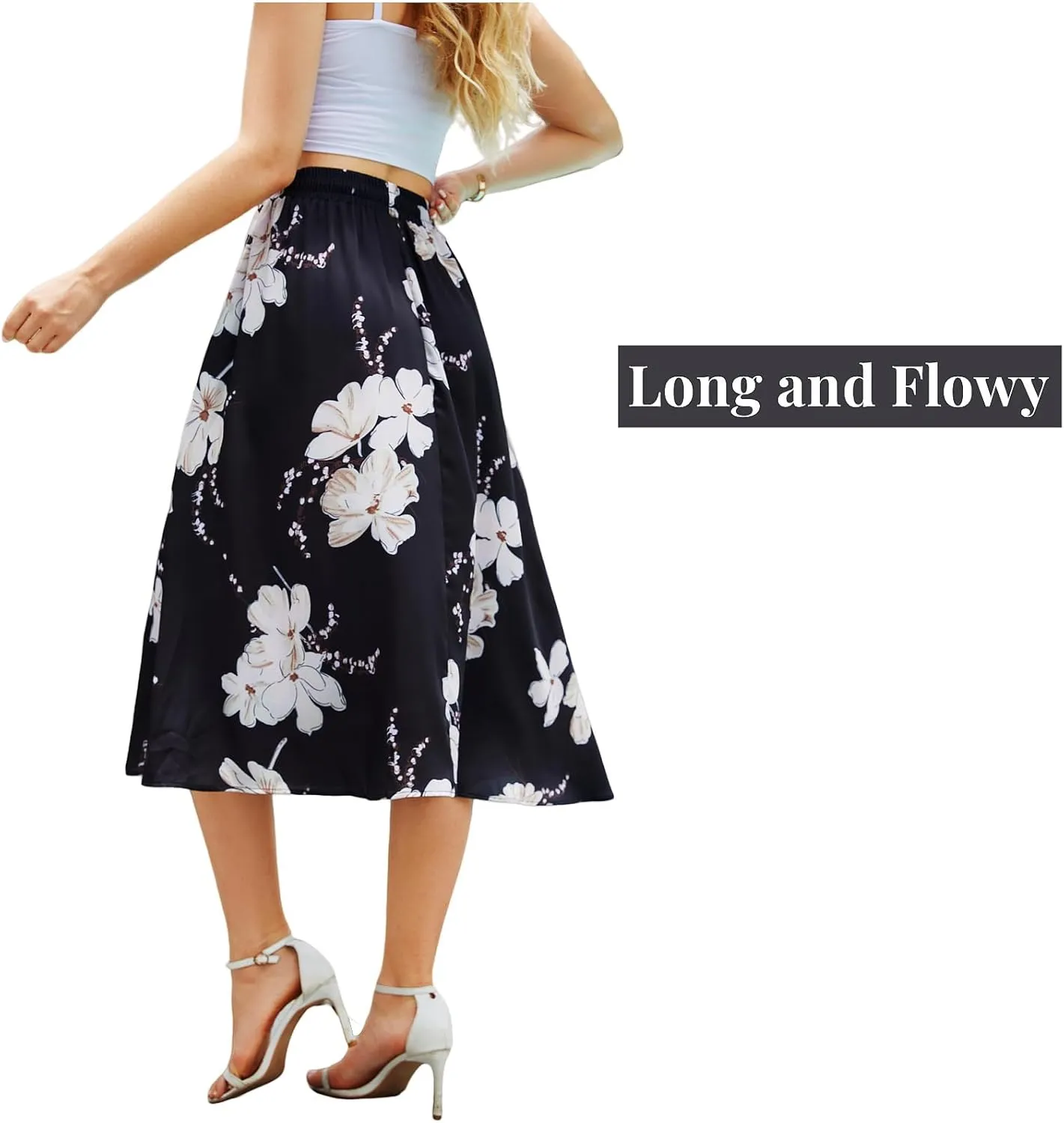Maxi Skirts for Women with Pockets Long Midi Length Casual Skirt for Beach Party Holiday