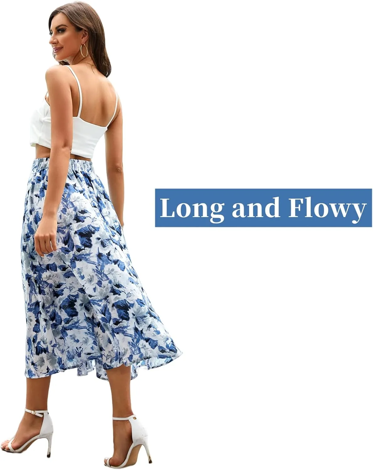 Maxi Skirts for Women with Pockets Long Midi Length Casual Skirt for Beach Party Holiday