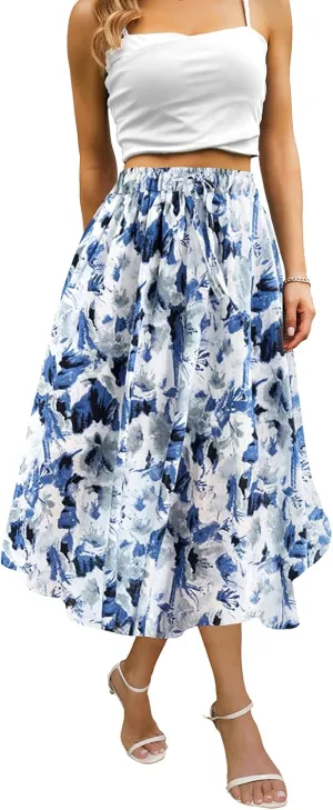Maxi Skirts for Women with Pockets Long Midi Length Casual Skirt for Beach Party Holiday