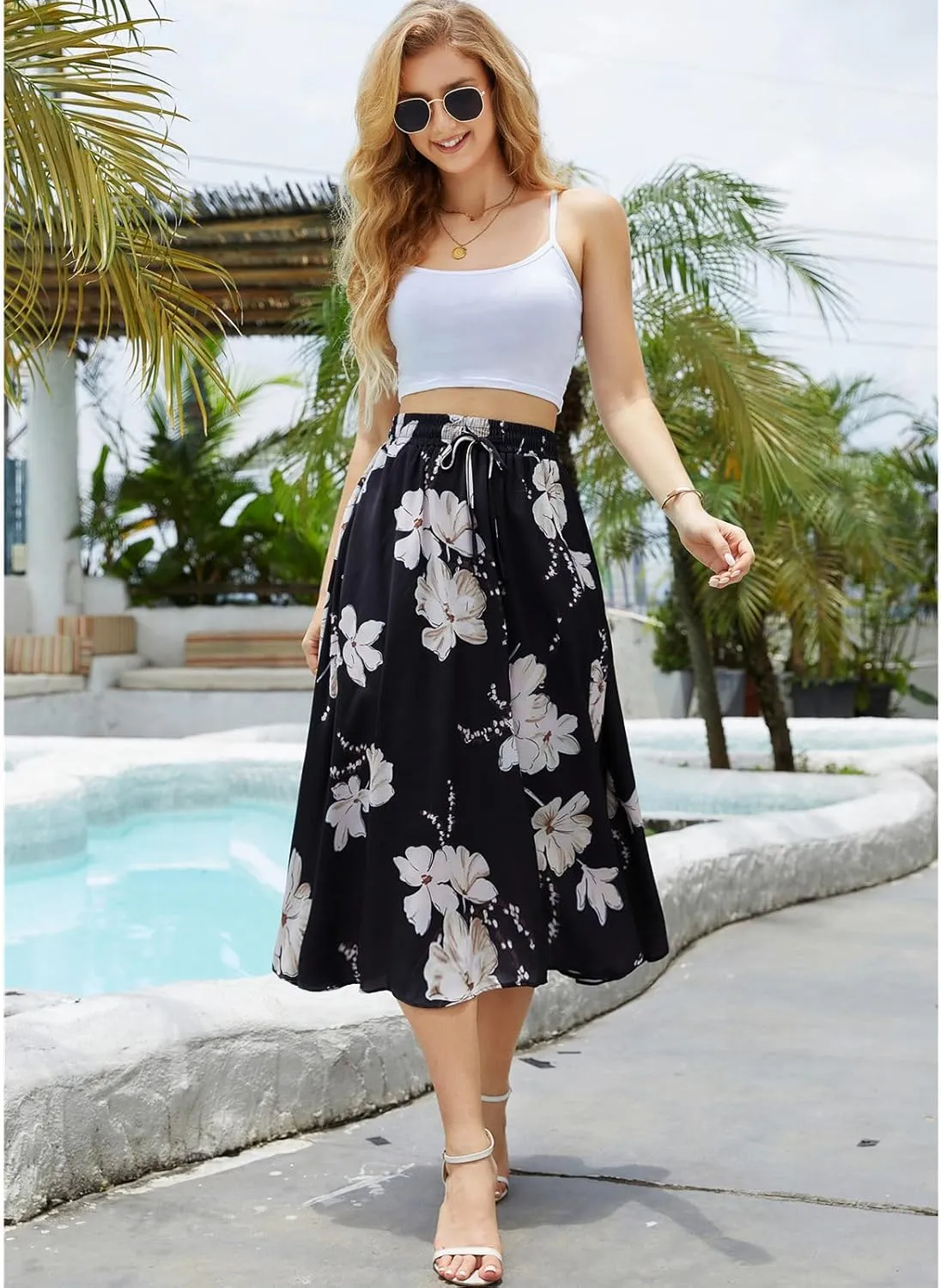 Maxi Skirts for Women with Pockets Long Midi Length Casual Skirt for Beach Party Holiday