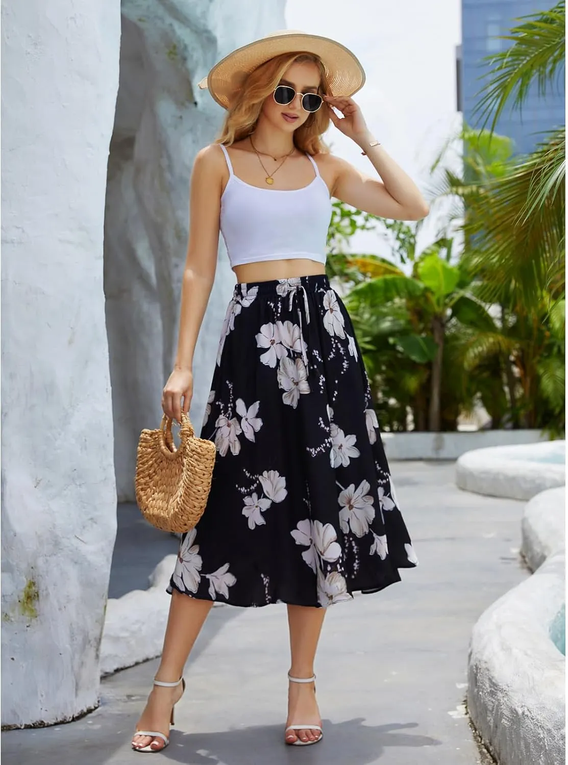 Maxi Skirts for Women with Pockets Long Midi Length Casual Skirt for Beach Party Holiday