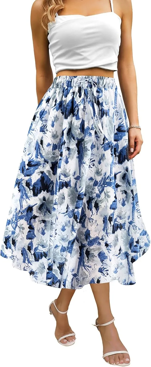 Maxi Skirts for Women with Pockets Long Midi Length Casual Skirt for Beach Party Holiday