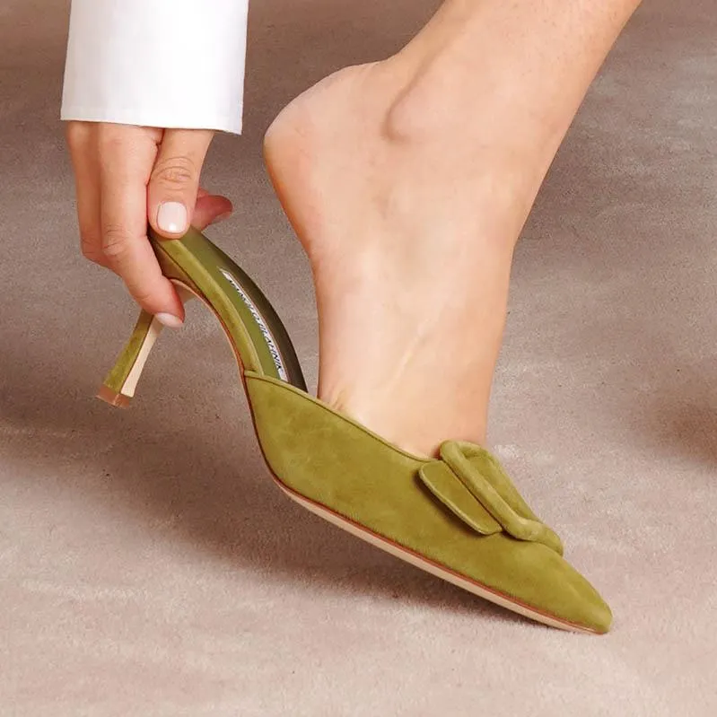 Maysale 70 olive suede mules