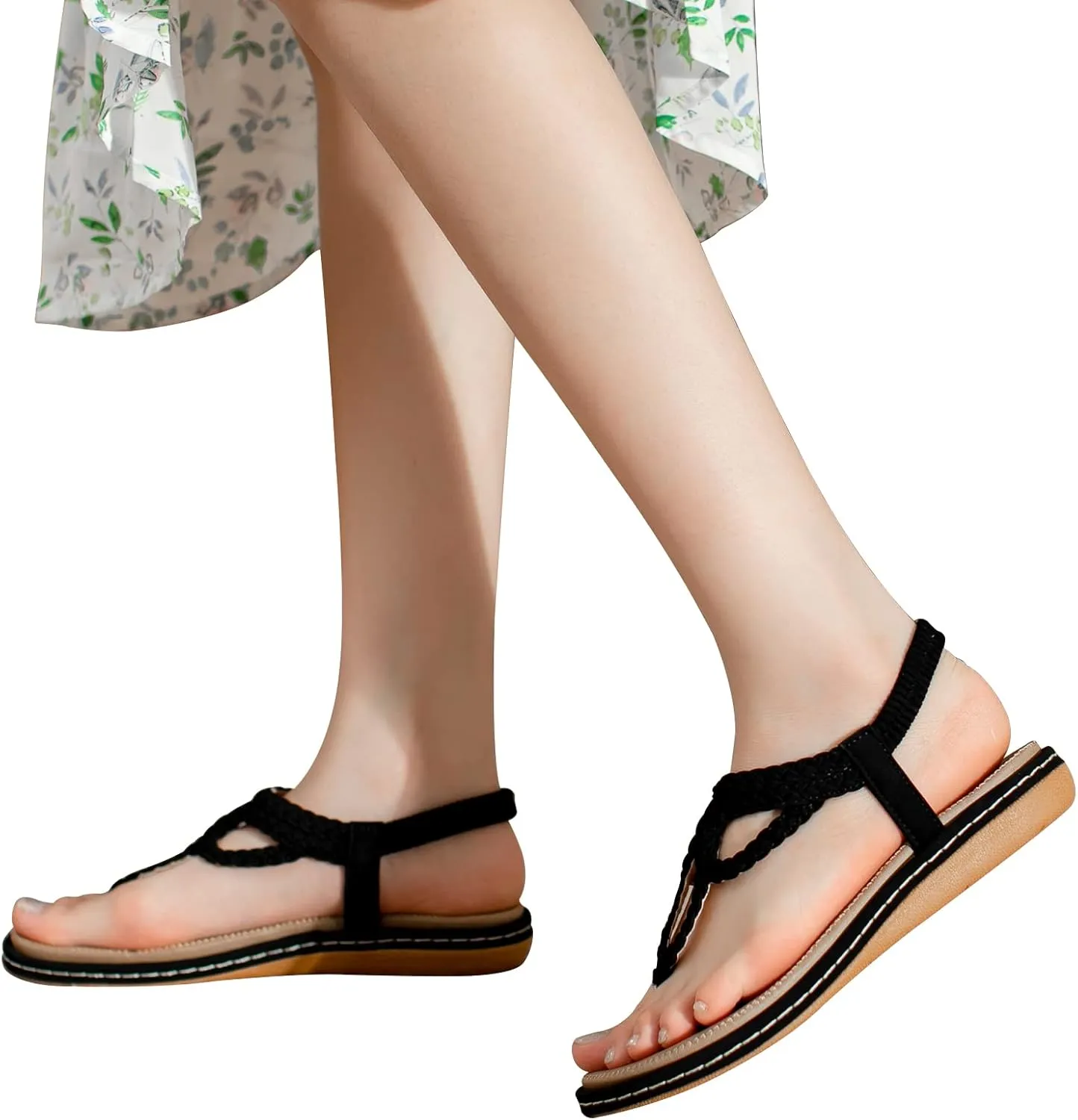 Meeshine Women's Bohemia Flip Flops Summer Beach T-Strap Flat Sandals Comfort Walking Shoes