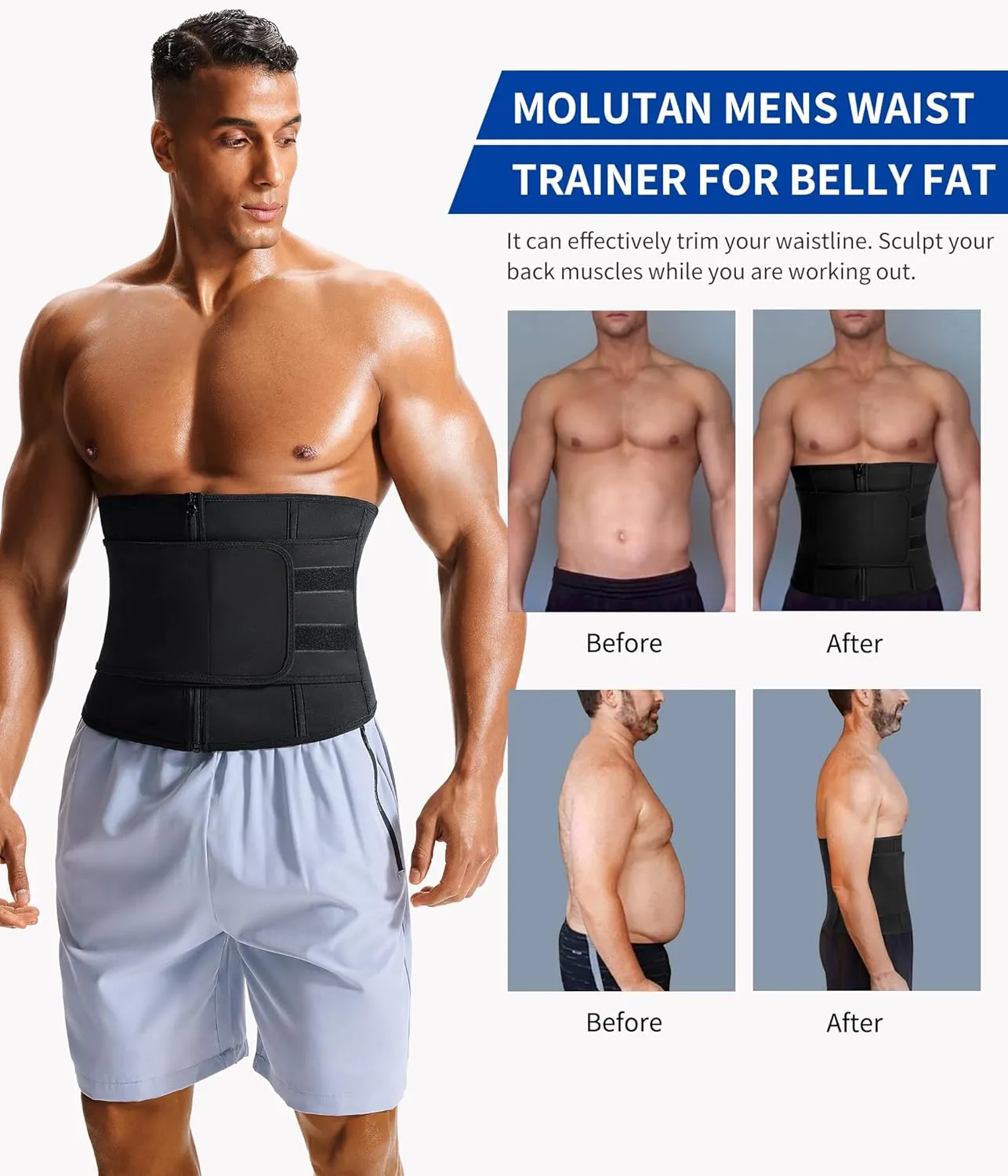 Men Waist Trainer Trimmer for Weight Loss Tummy Control Compression Shapewear Sweat Belt Body Shaper