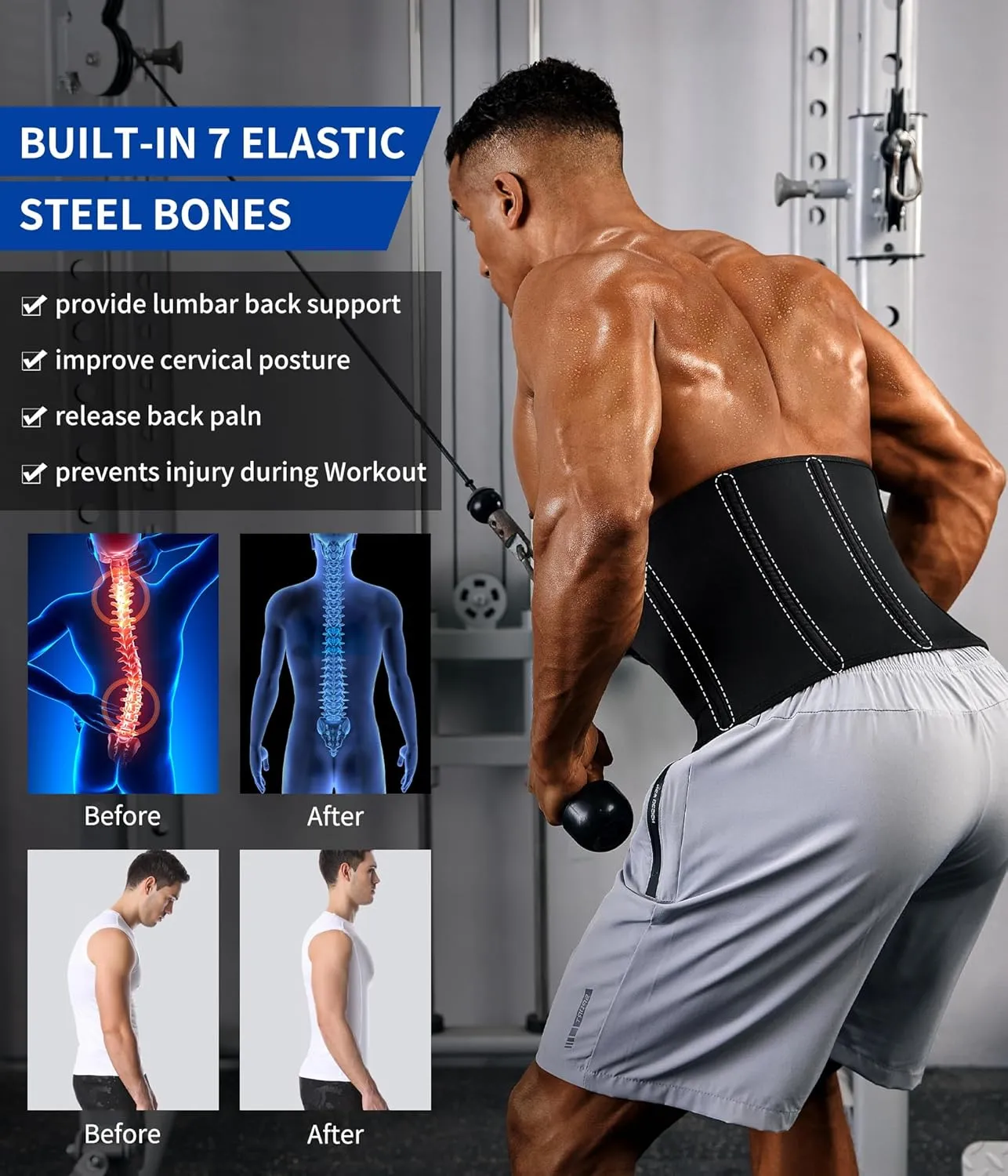 Men Waist Trainer Trimmer for Weight Loss Tummy Control Compression Shapewear Sweat Belt Body Shaper