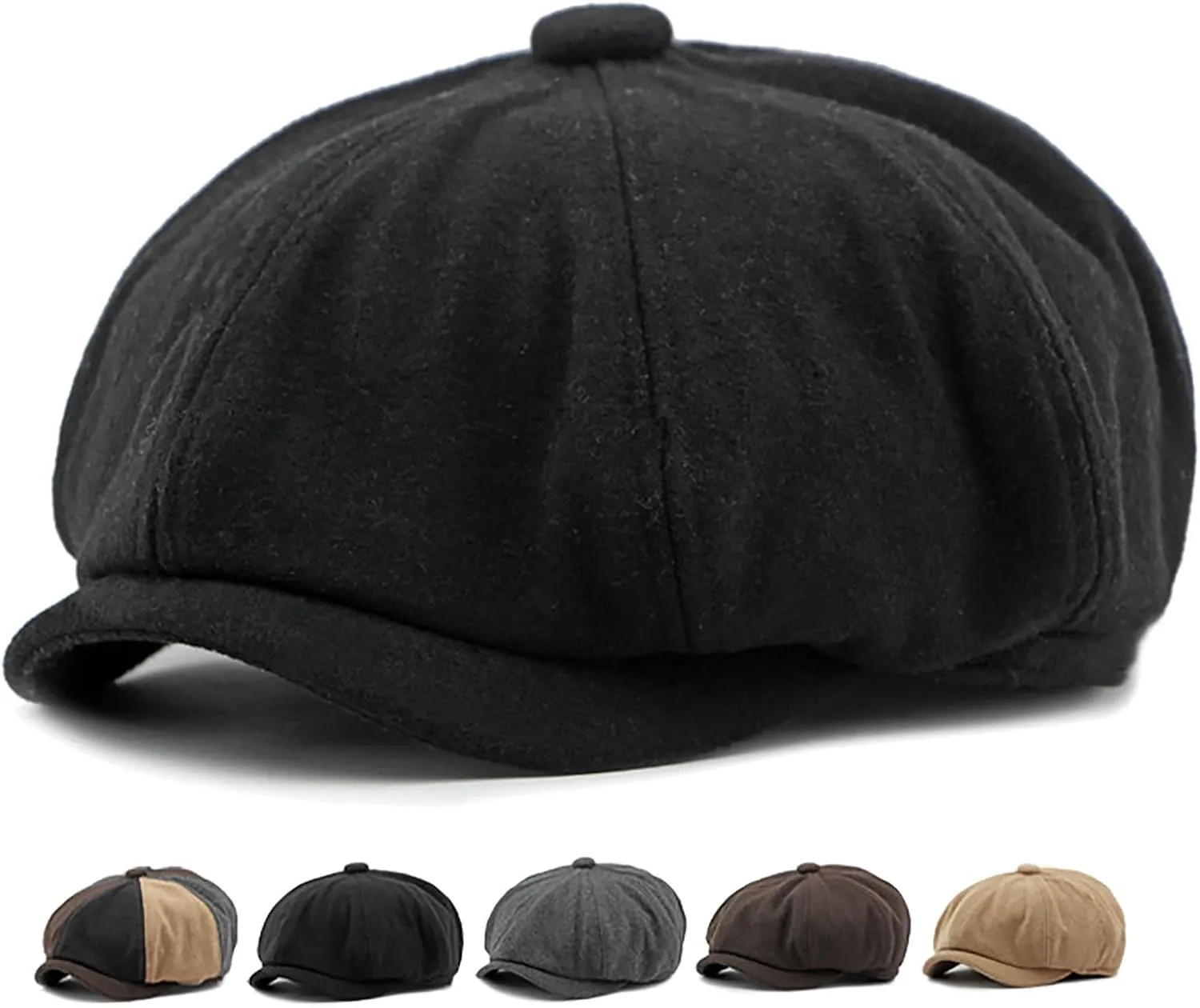 Men's 8 Panel Newsboy Cap Vintage Tweed Cap Herringbone Cabbie Flat Cap