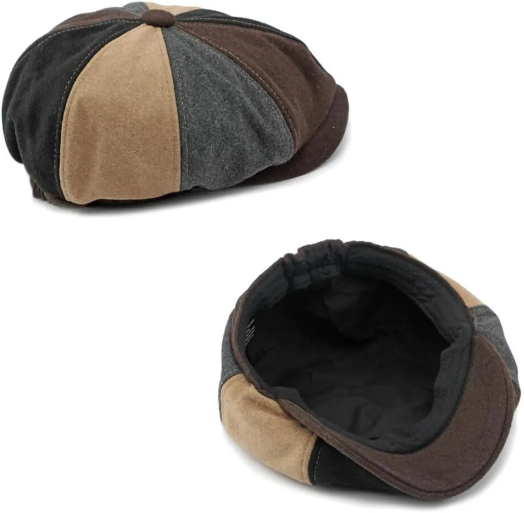 Men's 8 Panel Newsboy Cap Vintage Tweed Cap Herringbone Cabbie Flat Cap