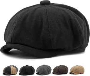 Men's 8 Panel Newsboy Cap Vintage Tweed Cap Herringbone Cabbie Flat Cap
