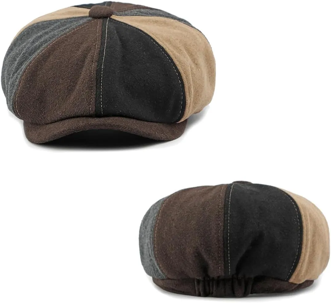 Men's 8 Panel Newsboy Cap Vintage Tweed Cap Herringbone Cabbie Flat Cap