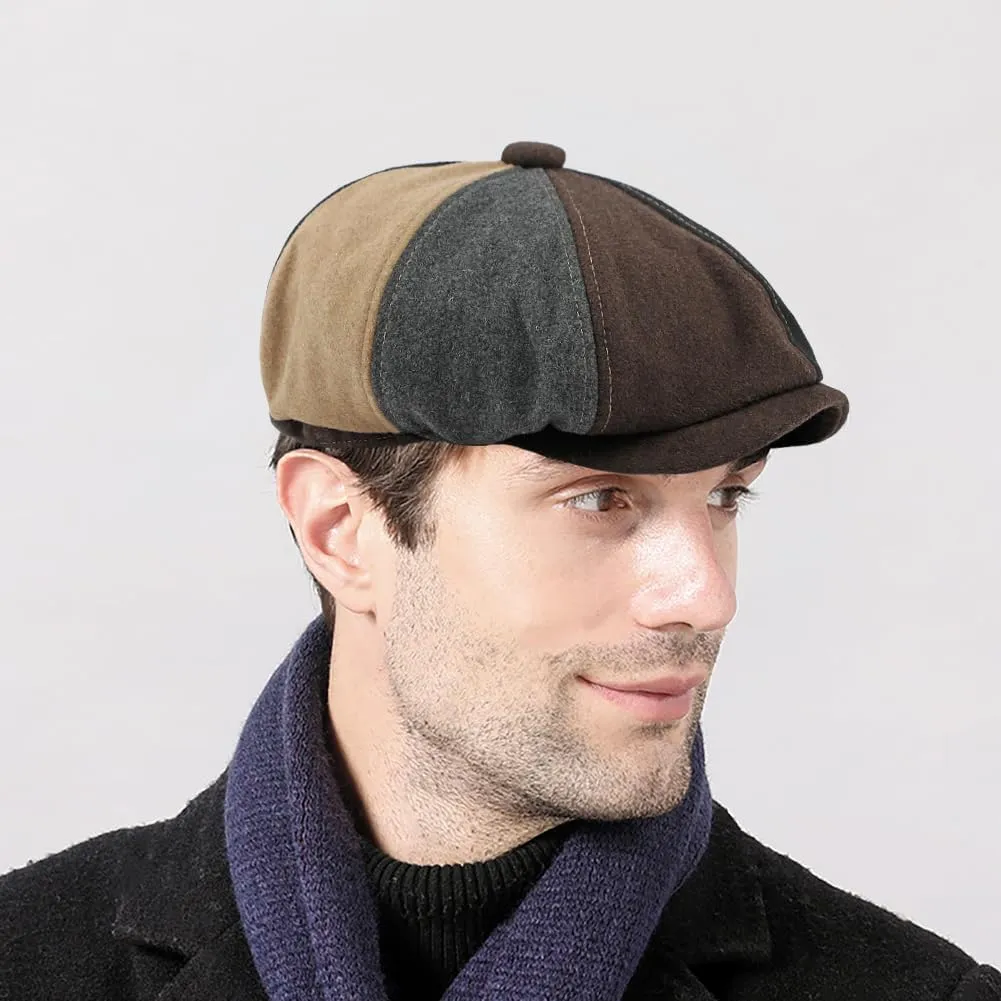 Men's 8 Panel Newsboy Cap Vintage Tweed Cap Herringbone Cabbie Flat Cap