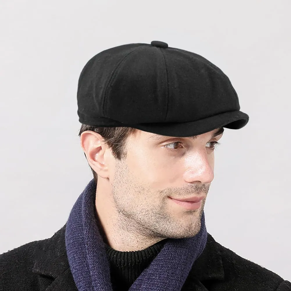 Men's 8 Panel Newsboy Cap Vintage Tweed Cap Herringbone Cabbie Flat Cap