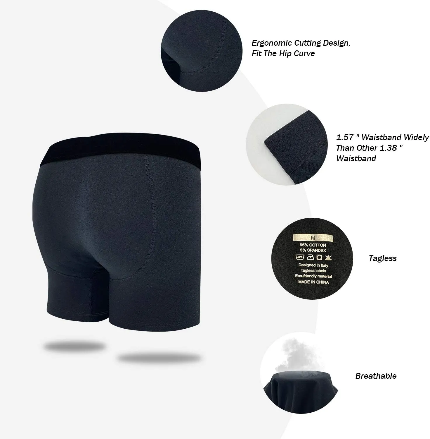 Mens Boxer Briefs Cotton Underwear Pack 6”no Ride up Regular Stretch Elastic Wide Band Boxer Briefs