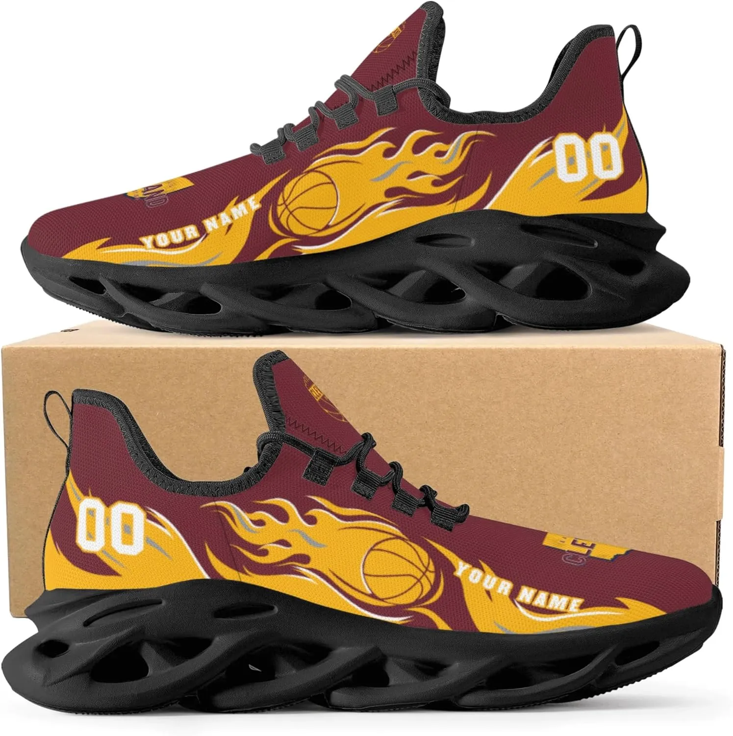 Men's Custom Basketball Flex Control Sneakers Personalized Breathable Fan Gift Name Number Workout Athletic Gym Slip-on Shoes