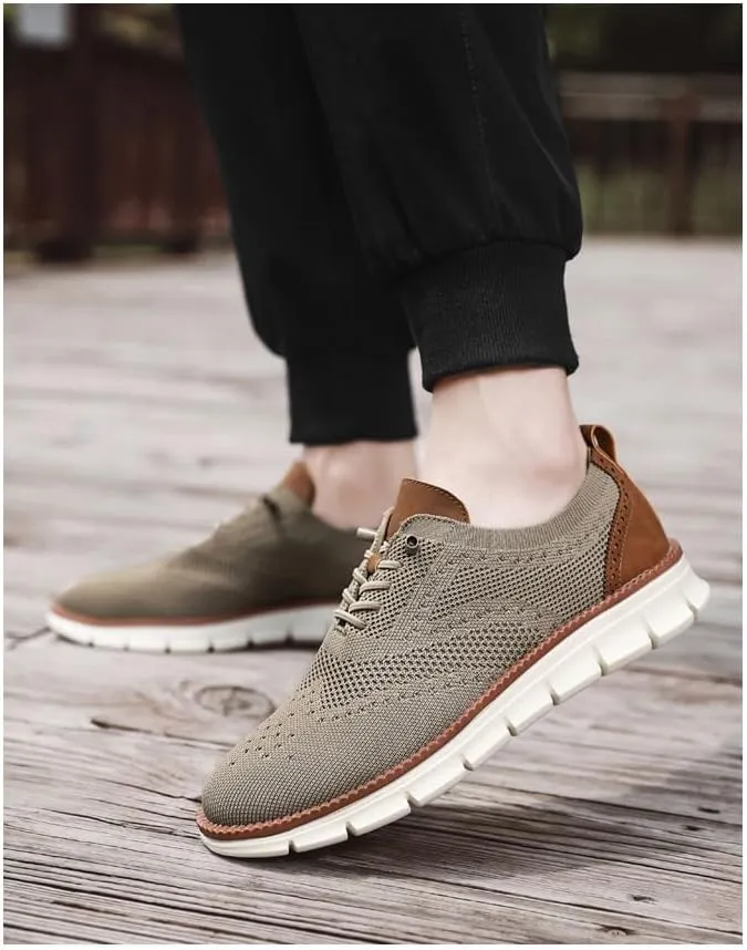 Mens Dress Shoes Work Shoes Wide Width Non Slip Casual Dress Lightweight Breathable Basic Relaxed Shoe Business Workout Walking Running Outdoor Sneakers Mesh Knit Lace-Up Soft Loafers Oxfords