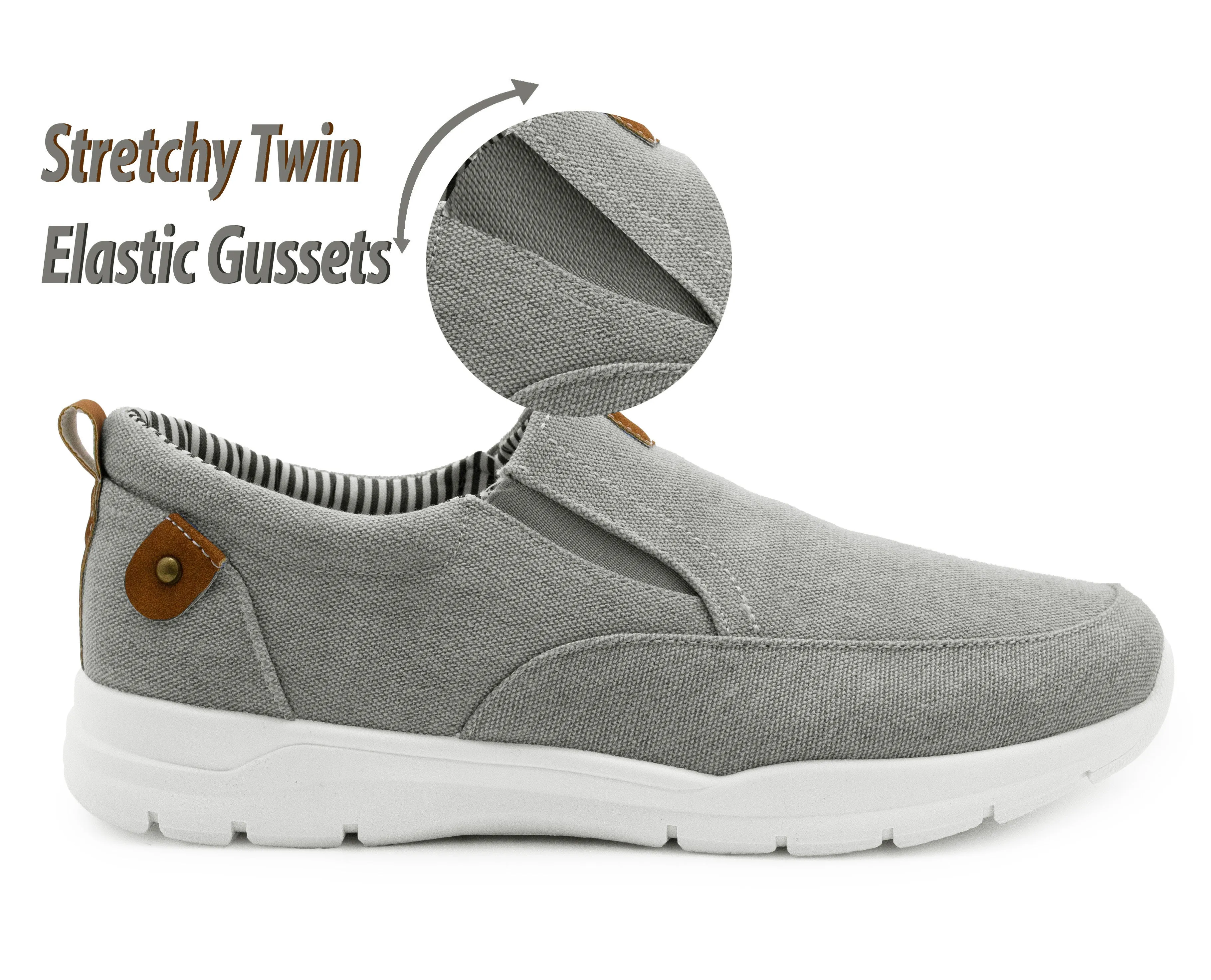 Mens Grey Canvas Slip On Trainers Elastic Twin Gusset Denim Casual Fashion Trainer Sneaker Pumps