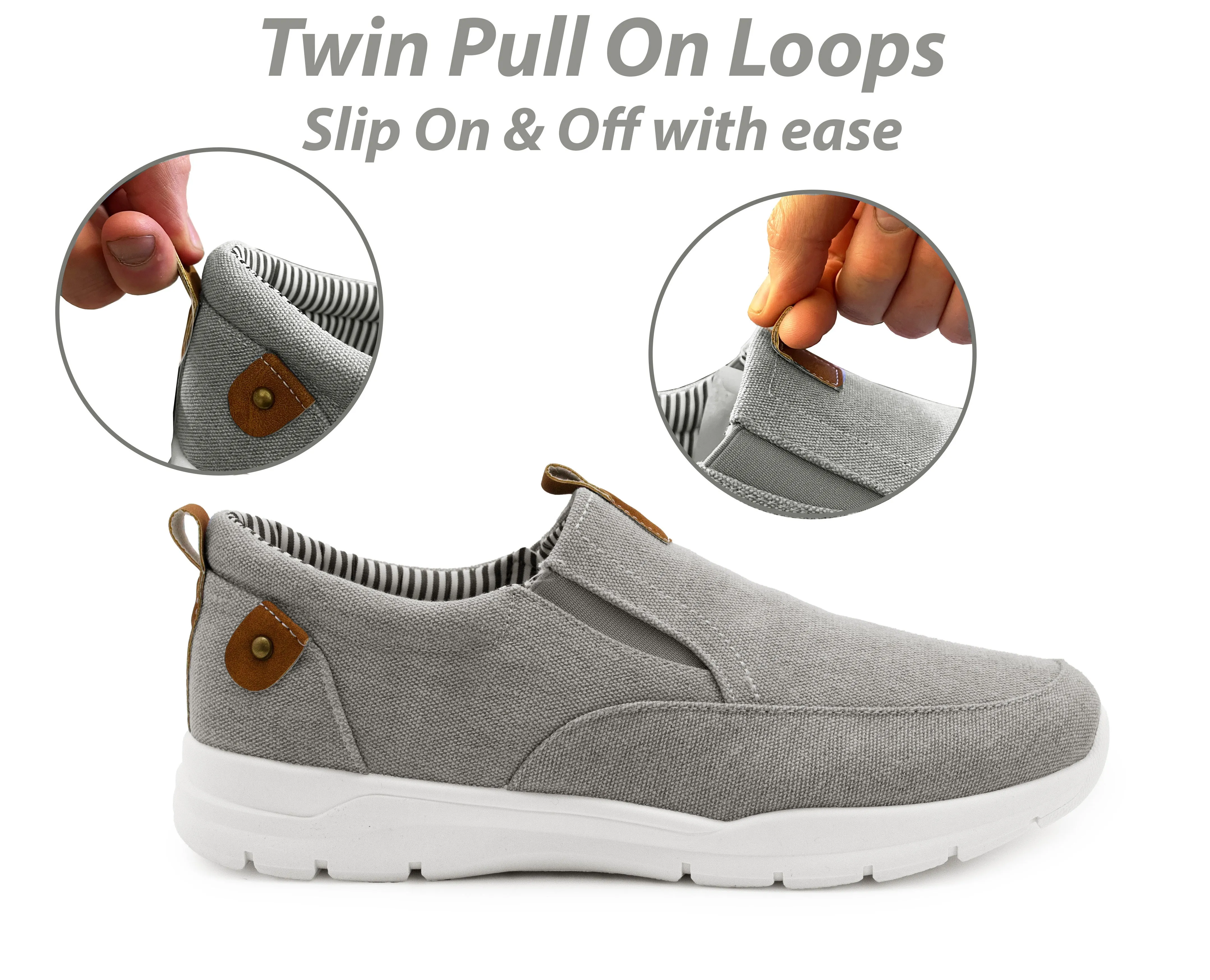Mens Grey Canvas Slip On Trainers Elastic Twin Gusset Denim Casual Fashion Trainer Sneaker Pumps
