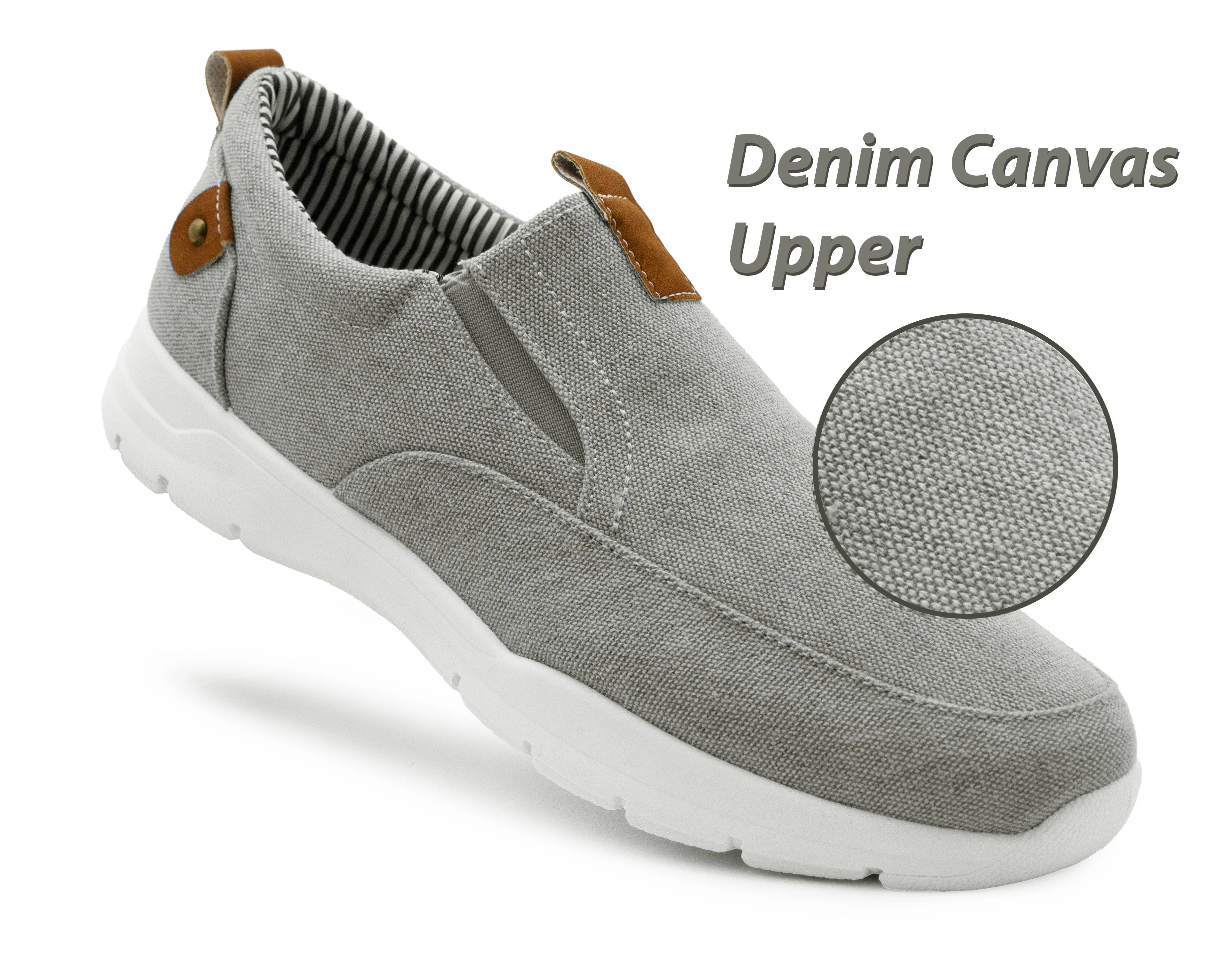 Mens Grey Canvas Slip On Trainers Elastic Twin Gusset Denim Casual Fashion Trainer Sneaker Pumps