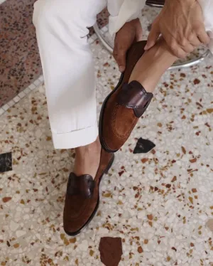Men's Handmade Brown Suede Slip-On Moccasins