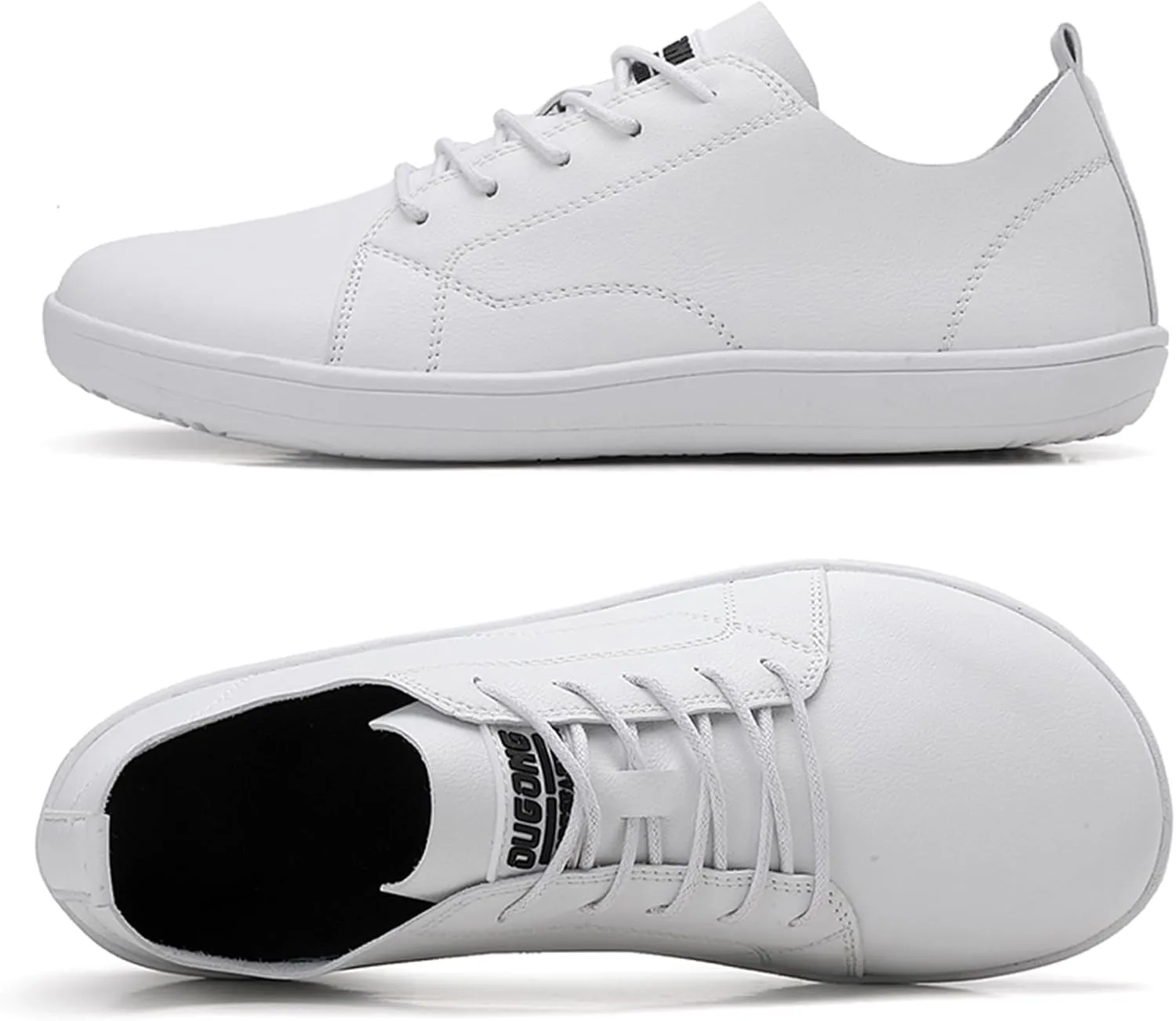 Men's Leather Wide Toe Minimalist Barefoot Shoes Casual Lace-Up Lightweight Zero Drop Sole Walking Running Shoes Comfortable Gym Trail Trainer Sneakers