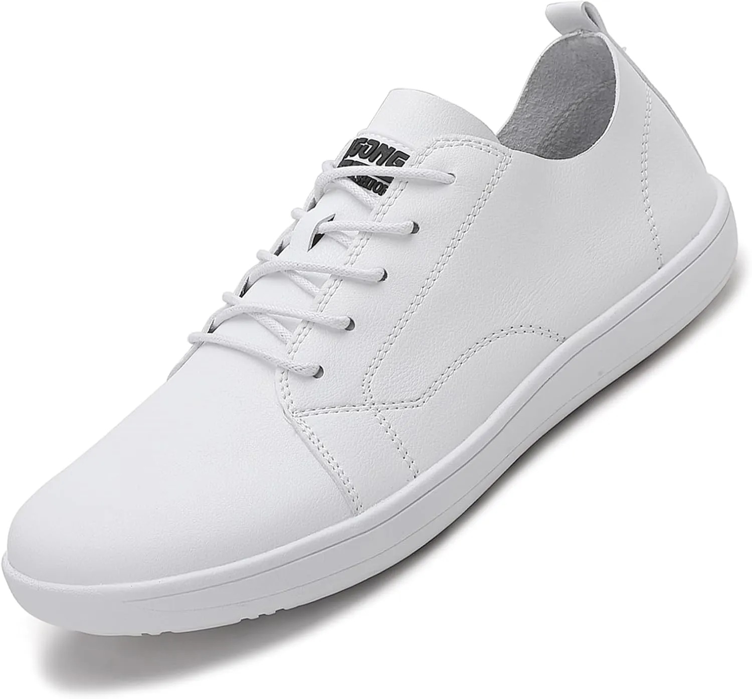 Men's Leather Wide Toe Minimalist Barefoot Shoes Casual Lace-Up Lightweight Zero Drop Sole Walking Running Shoes Comfortable Gym Trail Trainer Sneakers