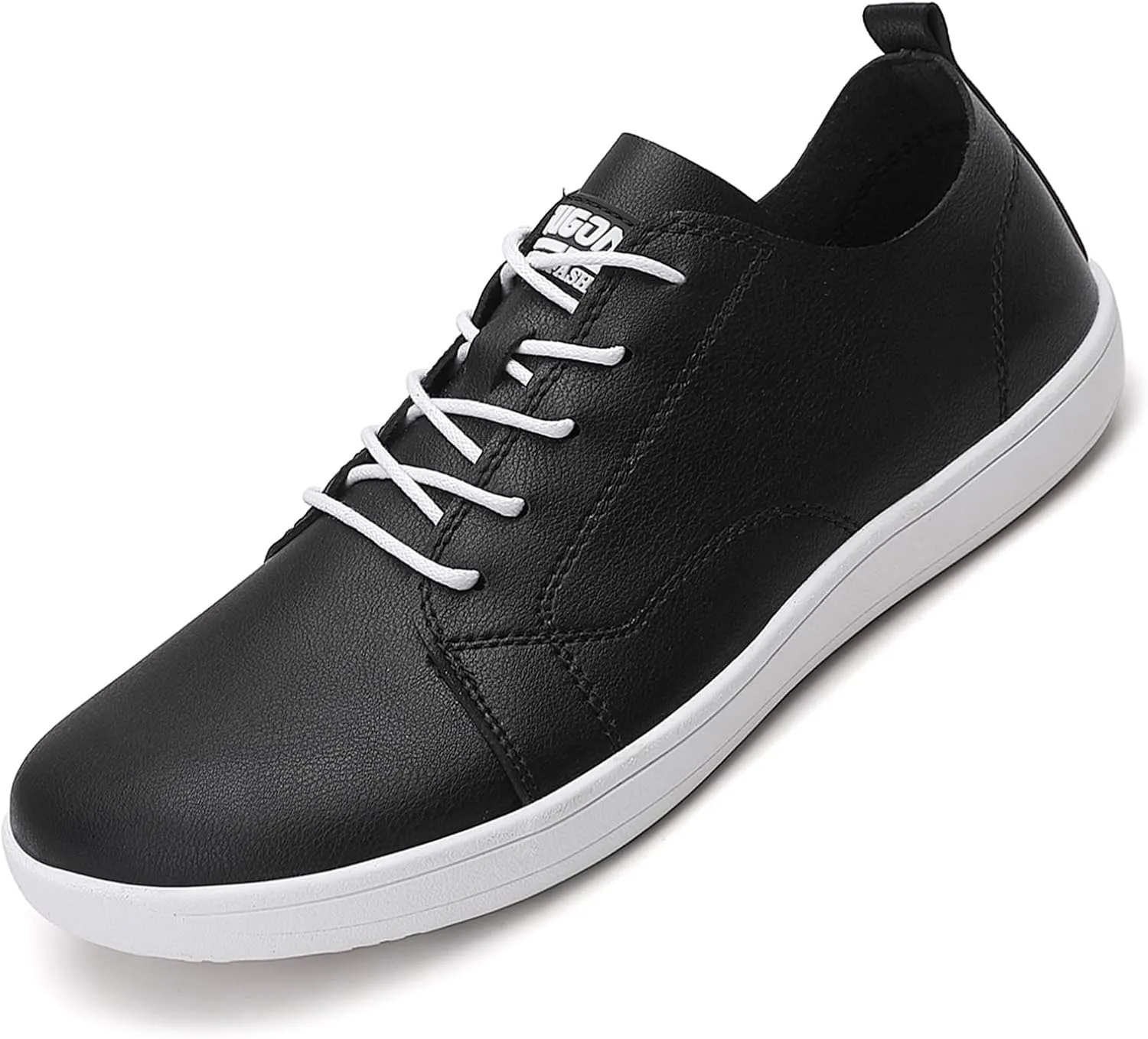 Men's Leather Wide Toe Minimalist Barefoot Shoes Casual Lace-Up Lightweight Zero Drop Sole Walking Running Shoes Comfortable Gym Trail Trainer Sneakers