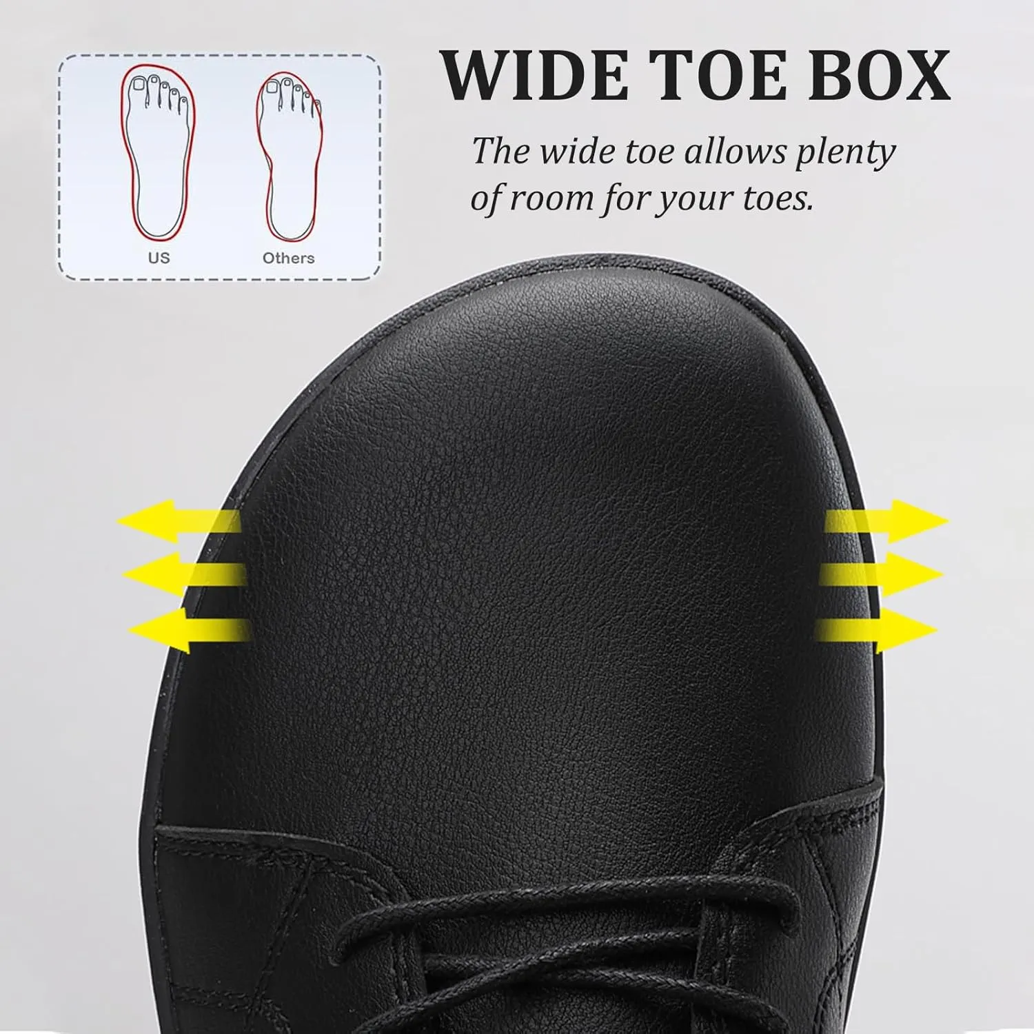 Men's Leather Wide Toe Minimalist Barefoot Shoes Casual Lace-Up Lightweight Zero Drop Sole Walking Running Shoes Comfortable Gym Trail Trainer Sneakers