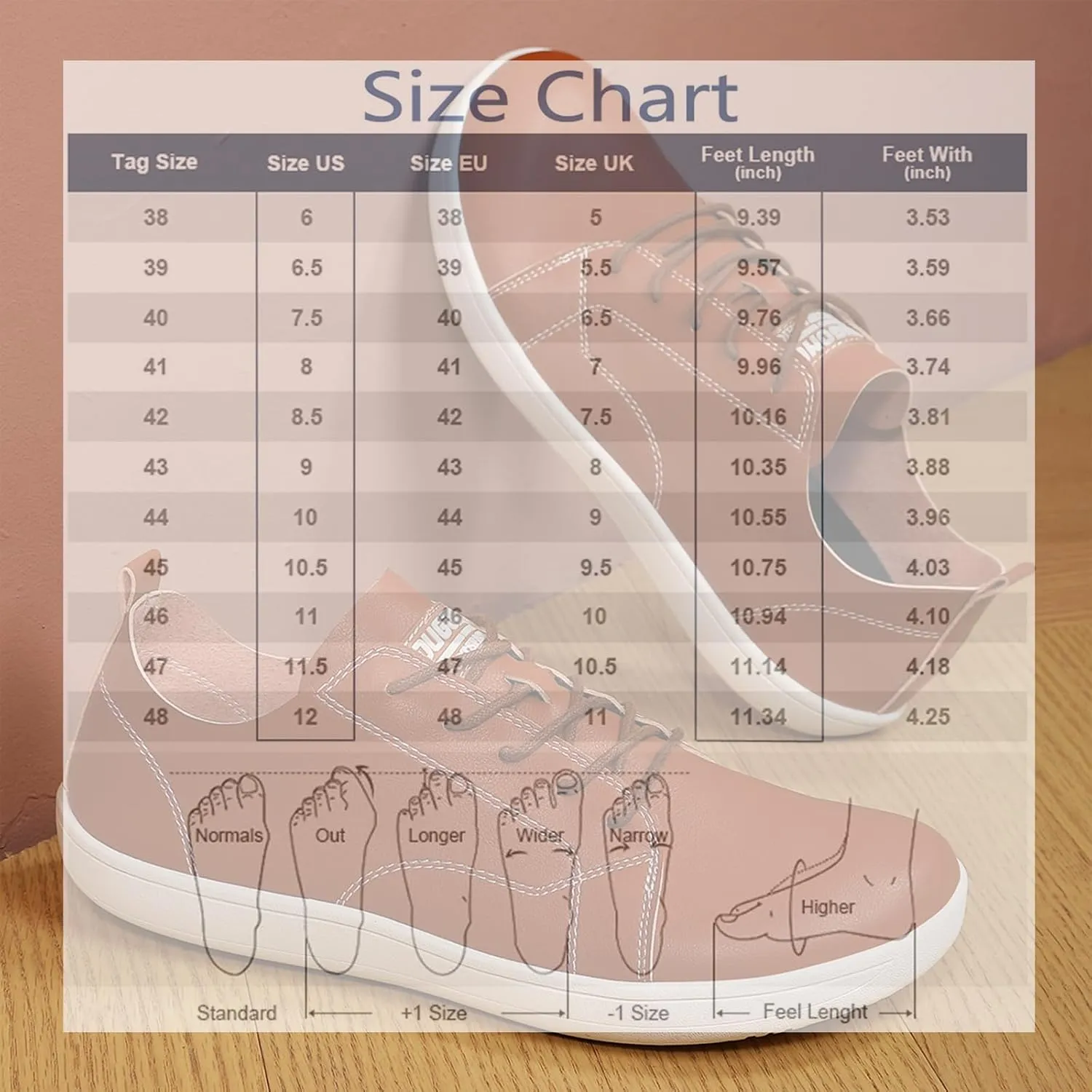 Men's Leather Wide Toe Minimalist Barefoot Shoes Casual Lace-Up Lightweight Zero Drop Sole Walking Running Shoes Comfortable Gym Trail Trainer Sneakers