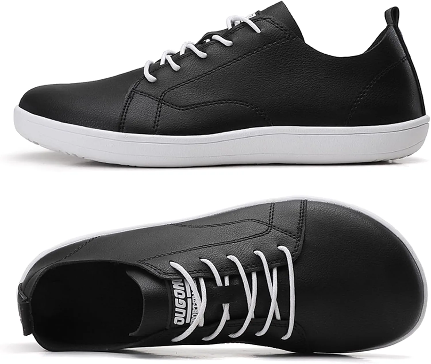Men's Leather Wide Toe Minimalist Barefoot Shoes Casual Lace-Up Lightweight Zero Drop Sole Walking Running Shoes Comfortable Gym Trail Trainer Sneakers