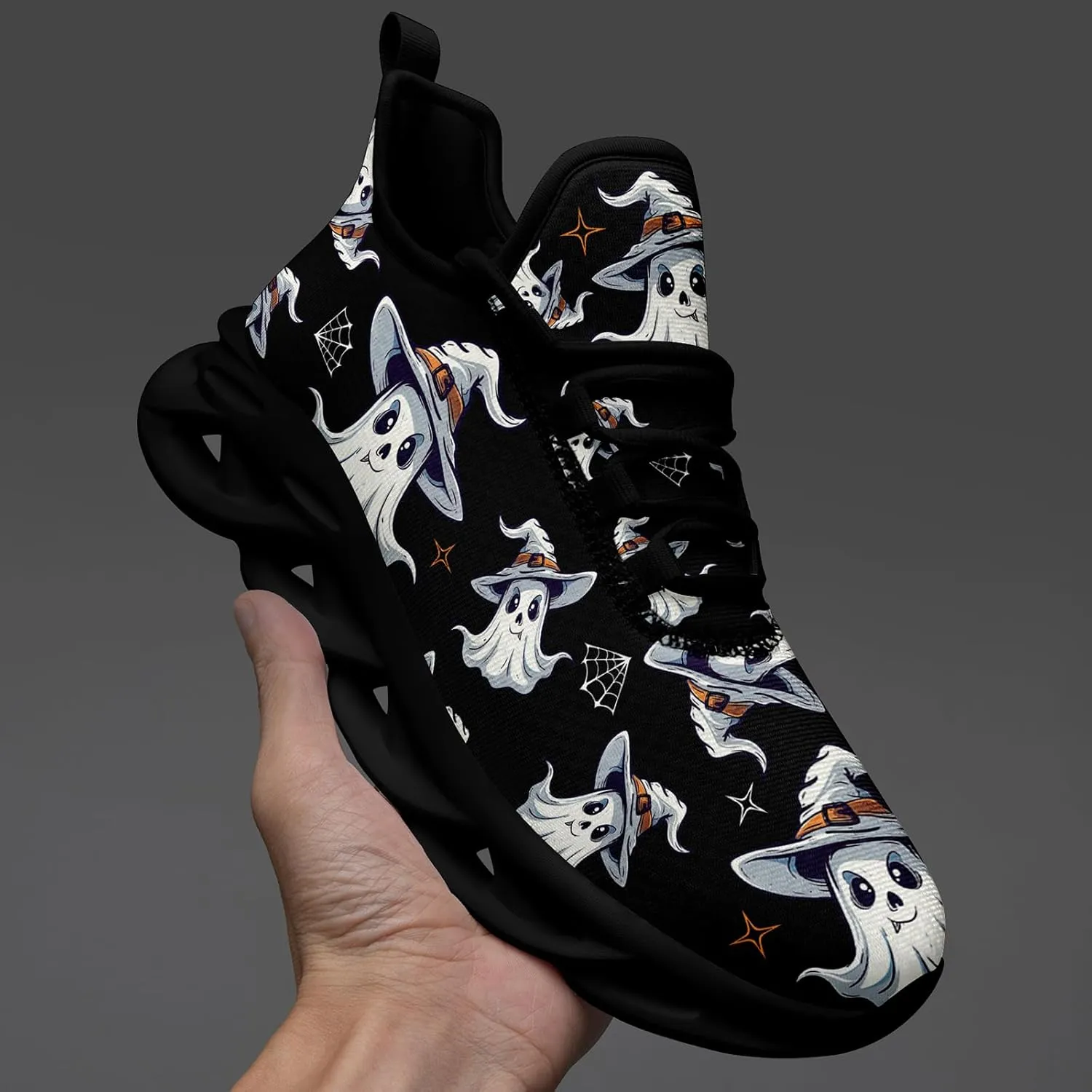 Men's Skull Gothic Running Shoes Lightweight Breathable Sport Shoes for Women Cushion Slip On Walking Sneaker