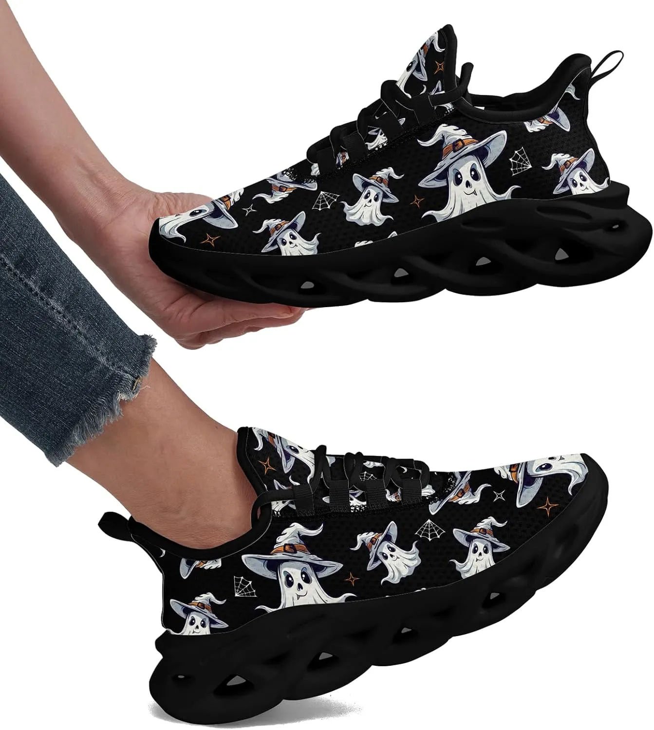 Men's Skull Gothic Running Shoes Lightweight Breathable Sport Shoes for Women Cushion Slip On Walking Sneaker