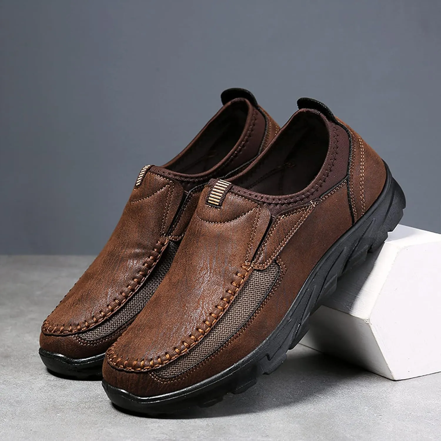 Mens Slip on Orthopedic Leather Loafer Casual Business Lightweight Walking Soft Driving Shoes Moccasin Daily Flats Sneakers