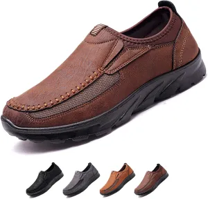 Mens Slip on Orthopedic Leather Loafer Casual Business Lightweight Walking Soft Driving Shoes Moccasin Daily Flats Sneakers