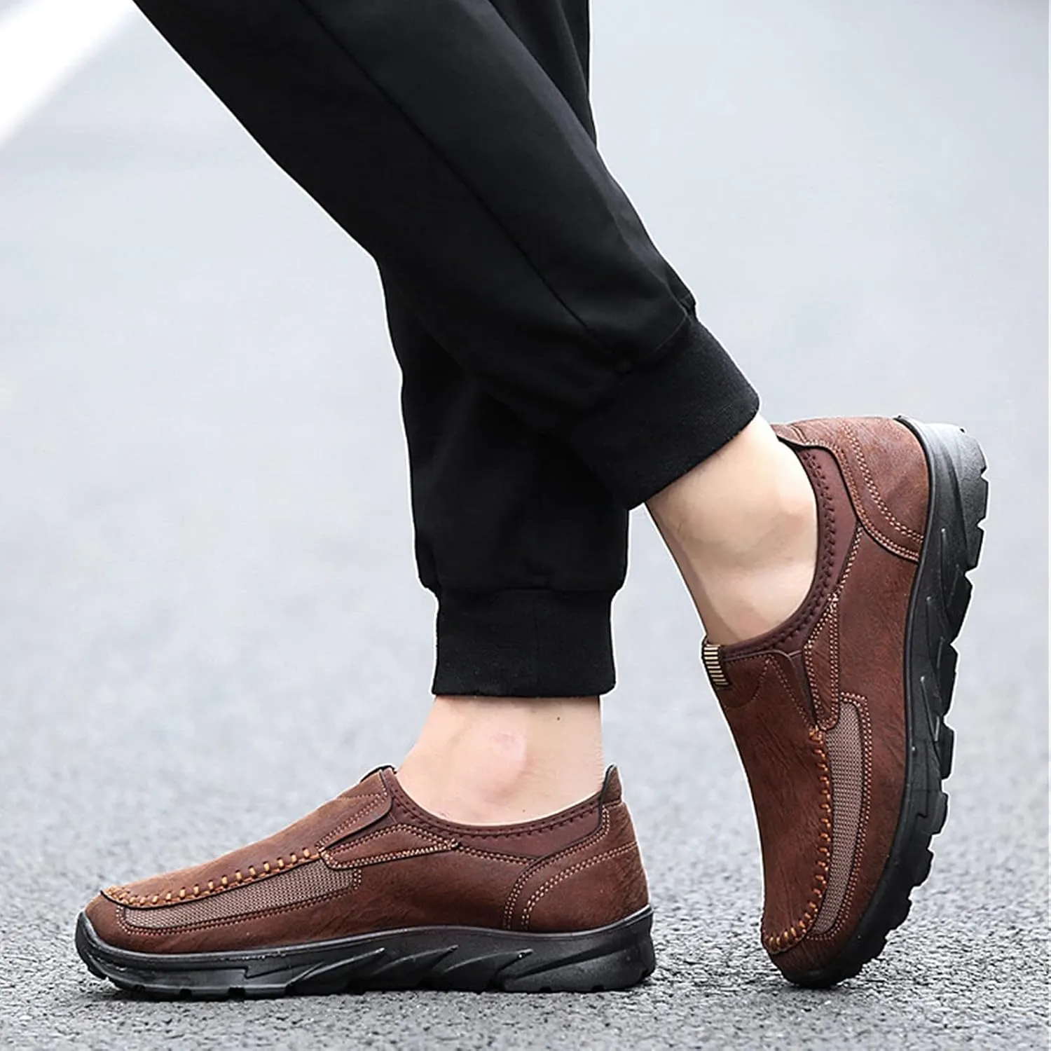 Mens Slip on Orthopedic Leather Loafer Casual Business Lightweight Walking Soft Driving Shoes Moccasin Daily Flats Sneakers