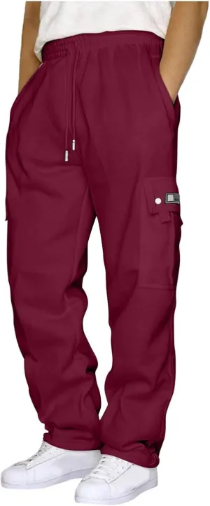 Mens Sweatpants Elastic Waist Relaxed Joggers Baggy Sweat Pants Trousers Athletic Cotton Sweatpants with Pockets