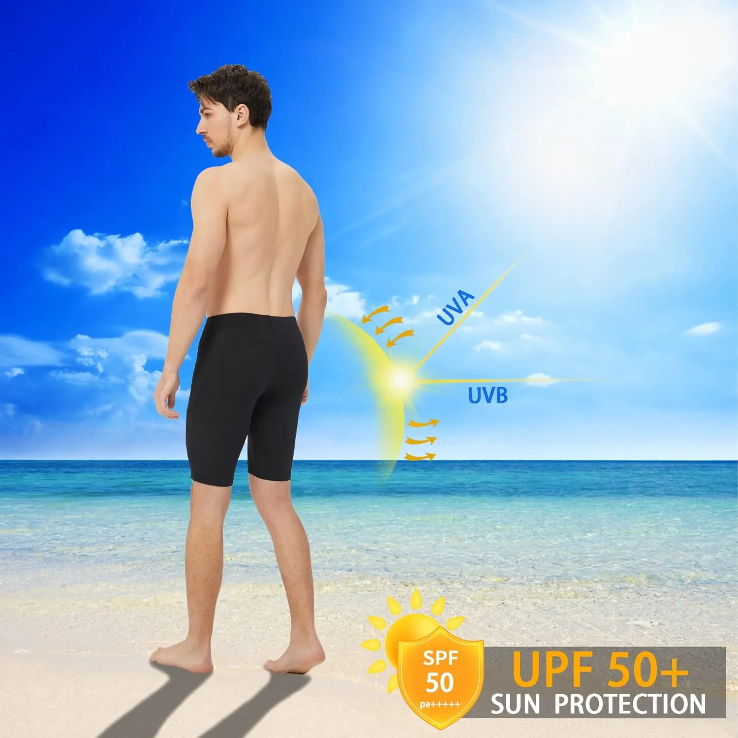 Men's Swim Jammers Competitive Athletic Swim Team Suit Training Endurance Racing Quick Dry Swimming Shorts UPF 50