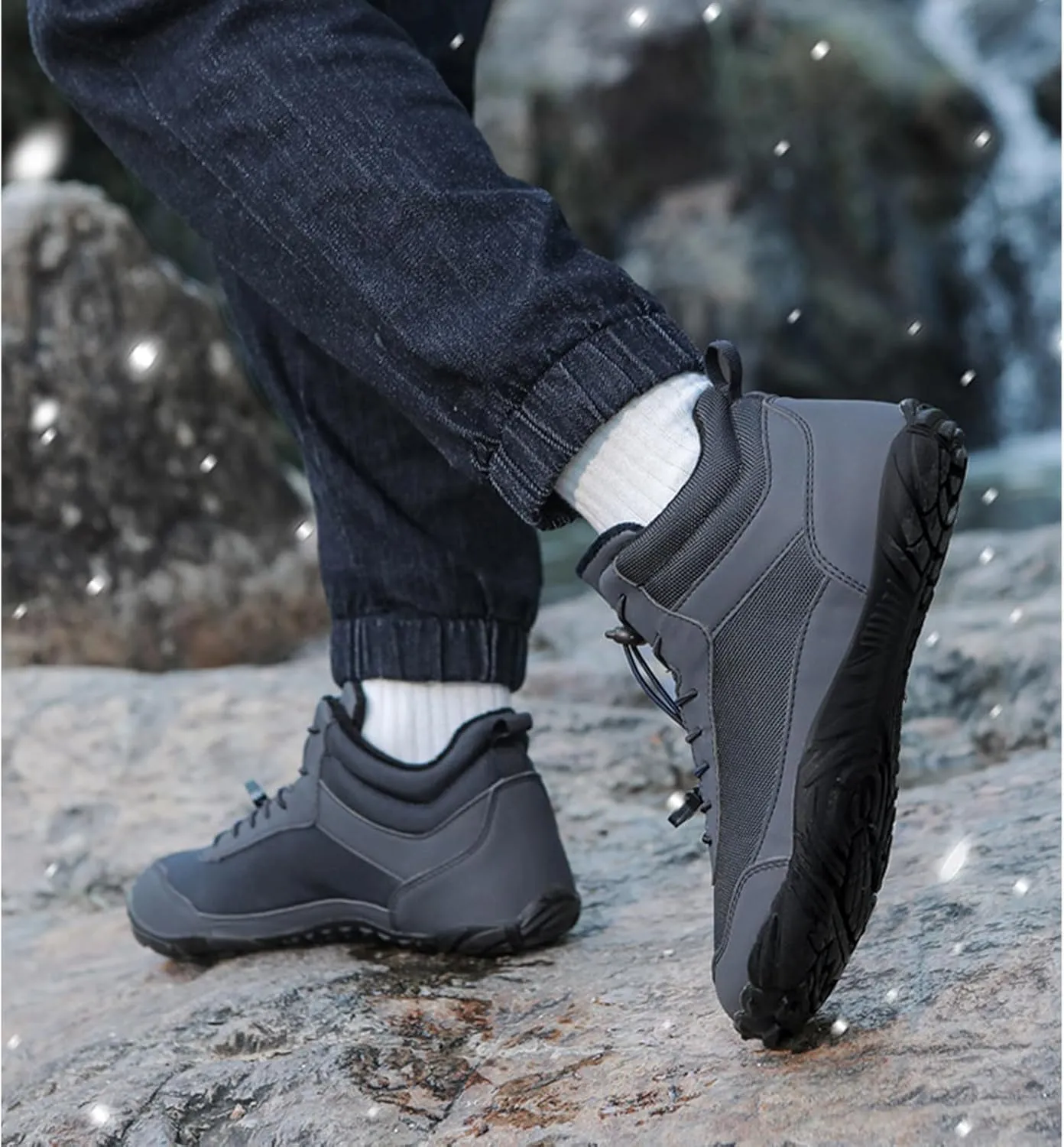Mens Winter Snow Boots Barefoot Shoes No Slip Wide Toe Box Minimalist Waterproof Shoe Trail Running Hiking Boots Sneakers Outdoor Lace Up Warm Comfortable Mid Calf Booties Hiking Shoes