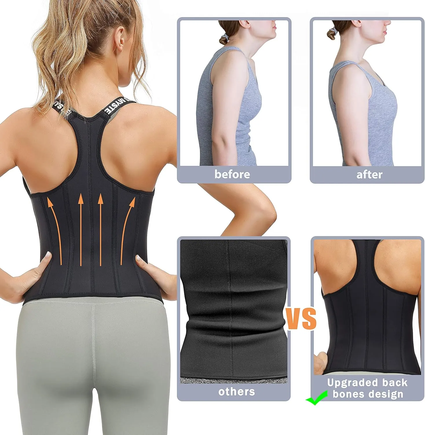 MERMAID'S MYSTERY Women Waist Trainer Vest Slim Corset Neoprene Sauna Tank Top Zipper Body Shaper Shirt